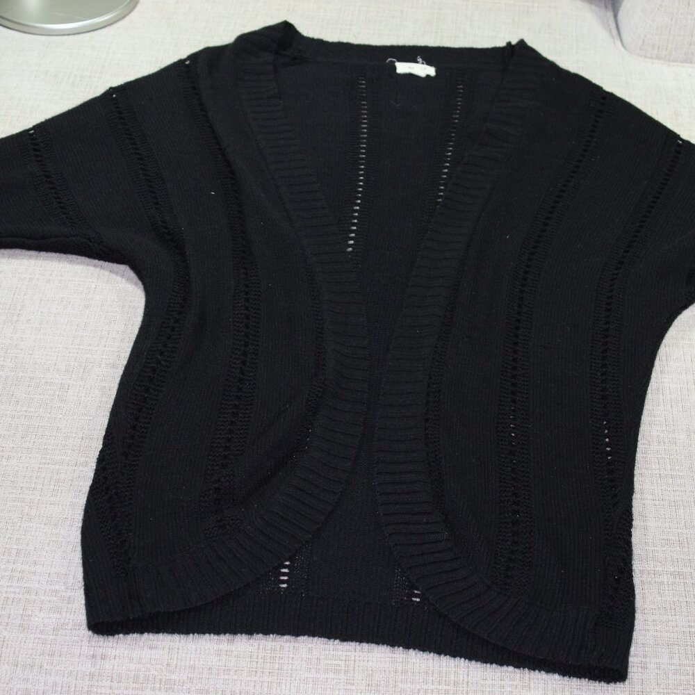 debut Sz M Black Short Dolman Sleeve Open Front Cardigan Sweater